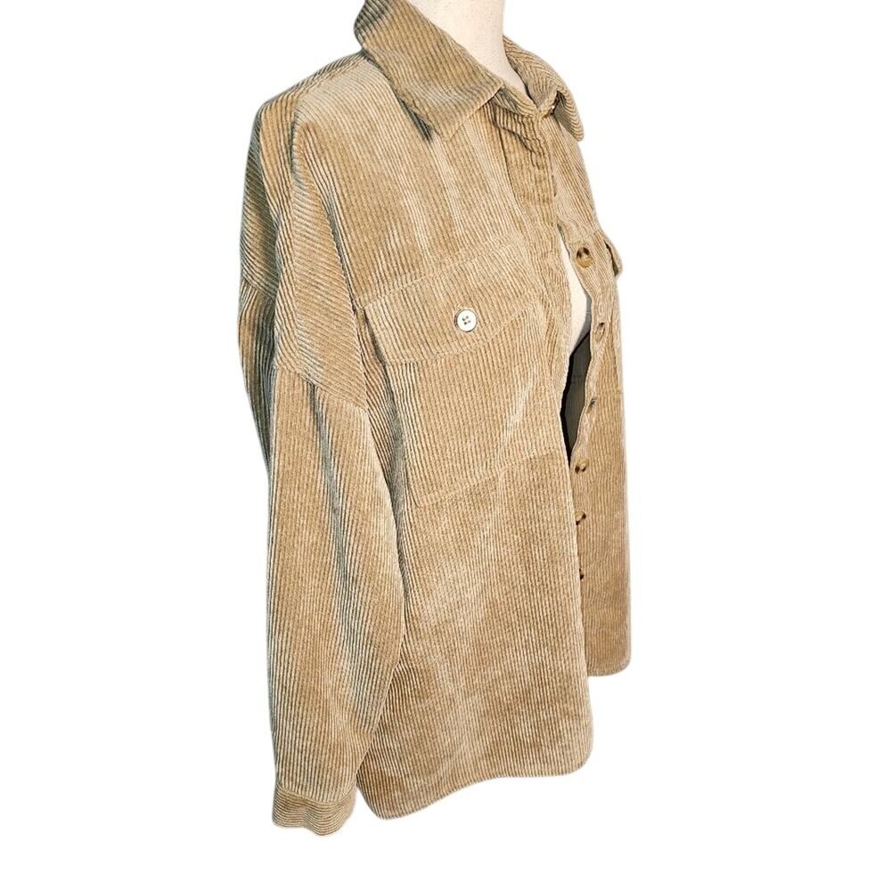 Women's Tan Corduroy Button Up Jacket Shacket Sz Medium Soft Feeling - Picture 2 of 8